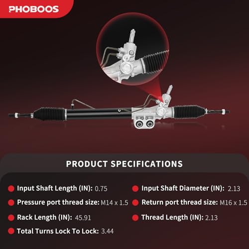 PHOBOOS Hydraulic Power Steering Rack and Pinion Assembly Compatible with Nissan Frontier 2005-2020, Pathfinder 2005-2012, Xterra 2005-2015, 2.4L, 2.5L, 4.0L, 5.6L, New Unit, Direct Fit, Ref. 26-3033