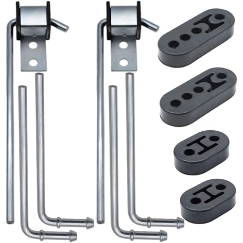 Ganluuree 10PCS Exhaust Hanger Rod Set 10" 7.6" 90°Bend Adjustable Rubber Exhaust Muffler Hangers Mild Steel Zinc Coated Car Automotive Replacement Clamps Flanges Parts 2 Hole 4 Hole Insulator Mount