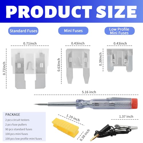 306PCS Car Fuses Assortment Kit with Fuse Tester,Puller,Standard & Mini & Low Profile Mini Auto Fuse(2A/5A/7.5A/10A/15A/20A/25A/30A/35A),Fuses Automotive Kit for Car Truck Motorcycle