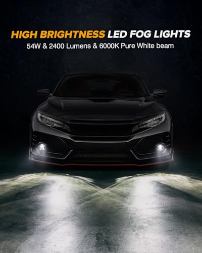 New LED Fog Lights Assembly Compatible with Honda Sedan models 2013-2021 Civic, 2015-2020 Fit, 2019-2022 HR-V, 2013-2015 Accord Replacement Driving lights Fog Lamps DOT Approved Black 1 Pair