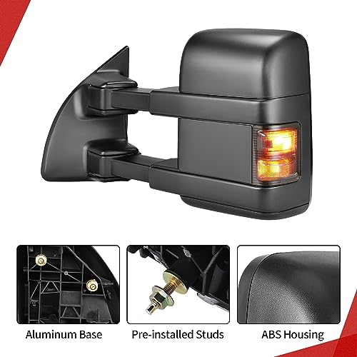 YITAMOTOR Towing Mirrors Compatible with 1999-2007 Ford F250 F350 F450 F550 Super Duty, 2001-2005 Excursion with LED Arrow Signal Light Smoke Power Heated Telescoping Rear LED Turn Signal