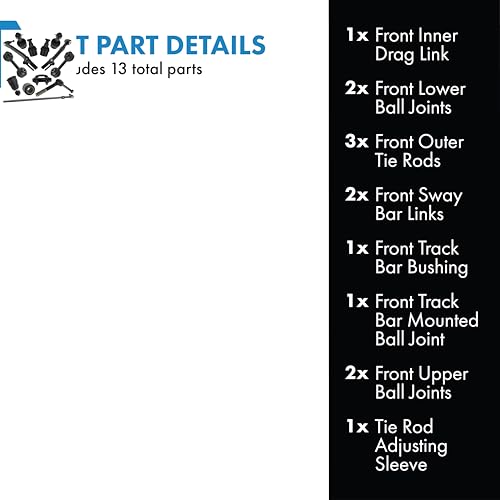 TRQ Front Steering Suspension Kit Ball Joint Drag Link Sway Bar Stabilizer Link Tie Rod Tie Rod Adjusting Sleeve Track Bar Bushing Compatible with 2008-2010 Ford F-250 Super Duty F-350 Super Duty 4WD