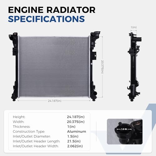 Radiator Aluminum Engine Coolant Radiator for Dodge Grand Caravan 2008-2020, Chrysler Town & Country 2008-2016, VW Routan 2009-2014, Ram C/V 2012-2015, Replace OE# CH3010345, 4677751AA