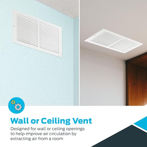 EZ-FLO 14 x 6 Inch (Duct Opening) Return Air Vent Cover for Wall or Ceiling, Solid Steel Return Air Grille, HVAC Vent Cover, White, 61628