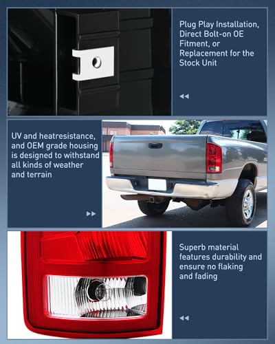 Nilight Taillight Assembly Compatible with 2002 2003 2004 2005 2006 Dodge Ram 1500 2500 3500 Rear Lamp Replacement OE Style Driver Side