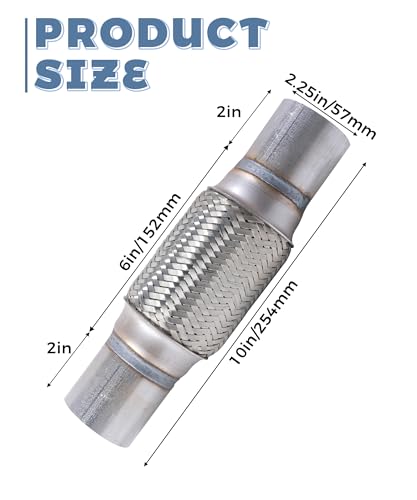 UNLRAE Flex Pipe,Heavy Duty Exhaust Flex Pipe,Car Accessories Stainless Steel Flexible Exhaust Pipes,Universal Muffler Tube Automotive Replacement,Suitable for Most Cars,Trucks (2.25"x6"/10")