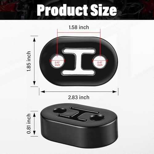 SINGARO Rubber Exhaust Hanger, Muffler Exhaust System, Heavy Insulator Support Bushing Installation, 2 Holes 0.47 Inch, High-Density Tailpipe Damping Hanger (2PCS Black)