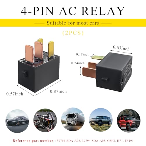 KVAEY 2PCS Car AC Relay, G8HL-H71 4 Pin Multiple Use Power Relay Assembly Fan Relay, Automotive Starter Relay Compatible with Accord, Element, Civic, CR-Z, CR-V, Car Accessories