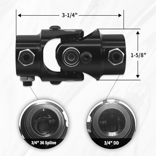 3/4-36 Spline X 3/4" DD Black Steering Universal Joint Single U Joint Shaft
