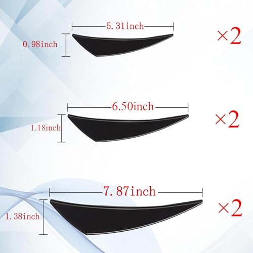 GKmow Pack-6 Car Spoiler Canards Kit, Universal Auto Front Bumper Lip Splitter, Body Anti-Collision Diffuser, Exterior Soft Rubber Decorative Stickers (Glossy Black)