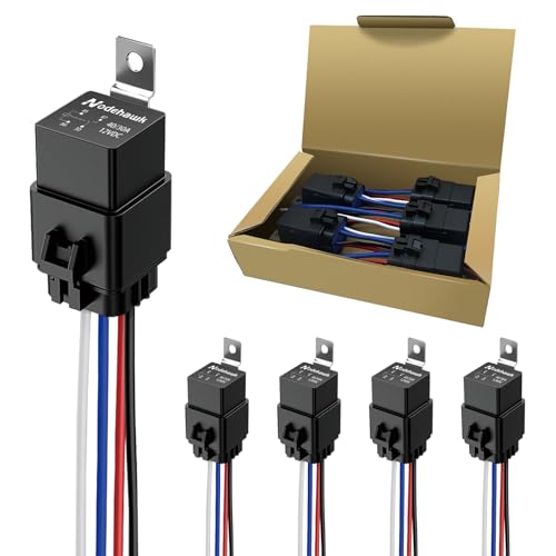 4-PIN Relay 40/30AMP 12V DC Automotive Relays Waterproof Relay with Harness Heavy Duty 12 AWG Tinned Copper Wires, 5 Pack