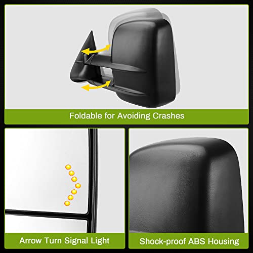 AUTOSAVER88 Tow Mirrors Compatible with 2007-2013 Chevy Silverado GMC Sierra, Power Heated Driver and Passenger Side Replacement Towing Mirror Set with Turn Signal and Dual Glass