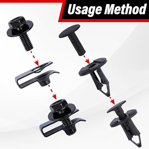 45PCS Engine Under Cover Splash Shield Guard Body Bolts Screws, Universal Style Bumper Fender Liner Push Retainer Fastener Rivet Clips with Tool, Compatible with Most Brand of Vehicles (Black)