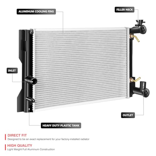 DNA Motoring CU13106 1-Row Aluminum Core Radiator Engine Cooling Compatible with 09-10 Pontiac Vibe; 09-17 Toyota Matrix/Corolla, 164100T030 13049 3445, OEM-RA-13106