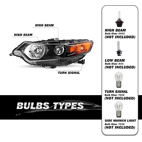 SOCKIR - For 2009-2014 Acura TSX [Factory HID/Xenon/Ballast Model] Projector Headlight Assembly Headlamp Replacement Pair (Driver & Passenger Side)