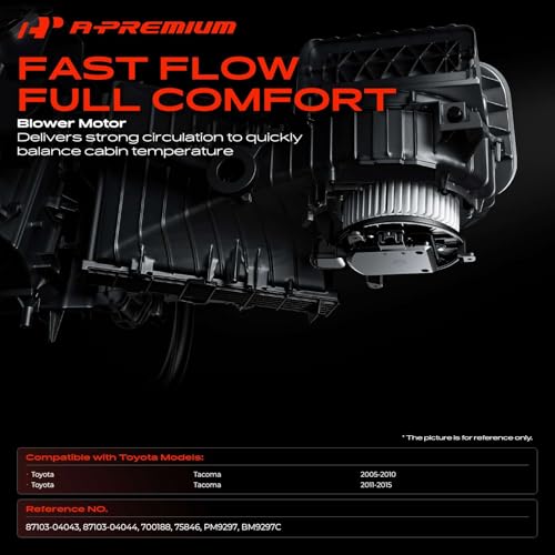 A-Premium Front HVAC Heater Blower Motor Replacement for Toyota Tacoma 2005-2015, with Fan Cage - Replace# 87103-04043, 87103-04044