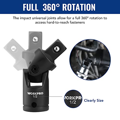 WORKPRO 18-Piece Impact Socket Extension Set, Includes Socket Adapters, Ratchet Extension Set, Swivel Universal Joints and Impact Coupler, 1/4", 3/8" & 1/2" Drive