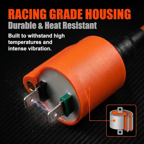ekurfos 2 PCS High Performance Racing Coil and Spark Plug, GY6 50cc 150cc 125cc 4-stroke Engine Ignition Coil, Moped Parts Fits for ATVs Scooters Karts Scooters (Orange)