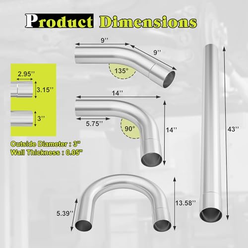 Jaxilyn Exhaust Pipe Kit 2.5 Inches Mild Steel DIY Custom Exhaust Kit Tubing Mandrel Bend Pipe Straight & U-Bend 16 Gauge Universal 8PCS