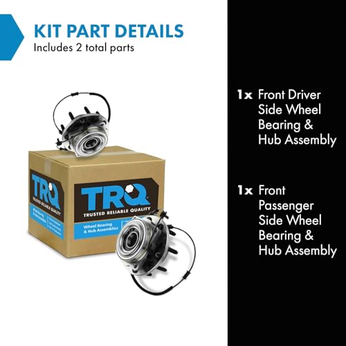 TRQ Front Left and Right Wheel Bearing and Hub Assembly 2 Piece Set 4WD SRW Compatible with 2011-2016 Ford F250/F350 Super Duty 4x4 SRW
