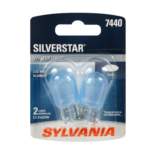 SYLVANIA - 7440 SilverStar Mini Bulb - Brighter and Whiter Light, Ideal for Daytime Running Lights (DRL) and Back-Up/Reverse Lights (Contains 2 Bulbs)