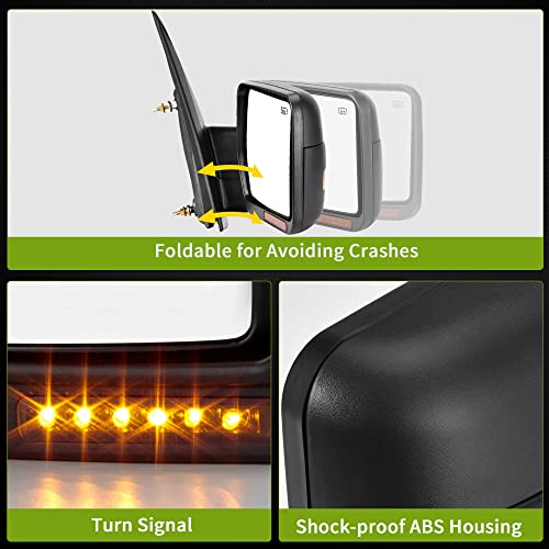 AUTOSAVER88 Door Mirror Compatible with 2007-2014 Ford F150, Right Passenger Side Mirror with Turn Signal Puddle Light Power Adjustable Heated Manual Folding
