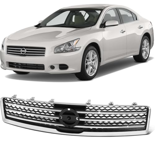 CarPartsDepot Grille Comaptible With Nissan Maxima 2009-2014 Chrome Shell Black Insert Mesh Upper Grill NI1200231 620709N00A