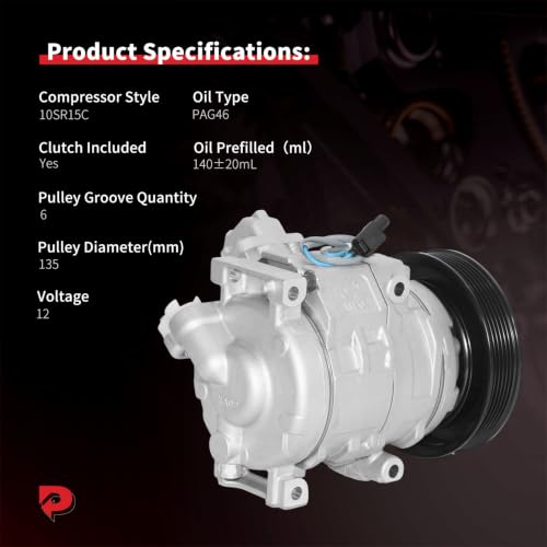 PHOBOOS A/C Compressor with Clutch Compatible with Acura TL 2009-2014, TSX 2010-2014, RDX 2013-2015 & Honda Accord 2008-2012, Accord Crosstour 2010-2011, Crosstour 2012【3.5L/3.7L】. Ref. CO-29030C