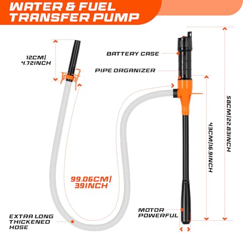 Portable Fuel Transfer Pump with 47" Hose-High Flow Hand Fuel Pump, Battery Powered Siphon Pump for Gasoline Mechanical Fuel Pumps Universal Fit for Gasoline, Vehicles, Fuel,Water Transfer（Amber）