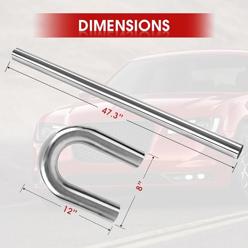 Richeer 3 inch O.D. T304 Stainless Steel DIY Custom Exhaust Tubing Mandrel Bend Exhaust Pipe Straight & U-bend Kit, Polished Surface,Universal Fit (Set of 8)