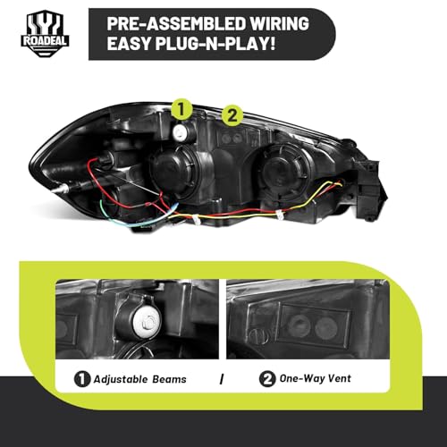 ROADEAL Headlights W/Bulbs for 2006-2013 Chevy Impala, 2006-2007 Chevy Monte Carlo, 2014-2016 Impala Limited Halogen Headlamp Replacement Driver & Passenger Side
