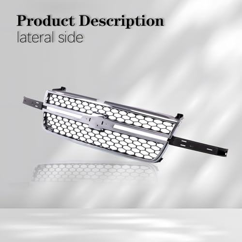 JustDrivably Front Grille Grill Chrome Frame Black Honeycomb Insert Compatible With Silverado 2003-2006 1500 HD / 2500 HD / 3500 &2007 1500 HD/2500 HD/ 3500 Classic GM1200546 (W/O Molding Trim)