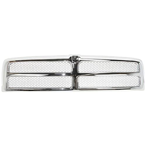 Front Grille Assembly Compatible With Dodge Ram 1500 Grill 1994-2002 / Ram 2500 3500 1994-2001 With Chrome Frame Shell With Chrome Honeycomb Mesh Insert (Except Sport Package)