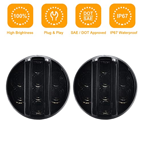 Aexploer for JK Front Turn Signal LED Lights Running Lamps Compatible with Wrangler JK JKU 2007-2018,White Vertical LED Bar as Daytime Running Lights,Amber Yellow LED as Turn Signal(Smoked Lens)