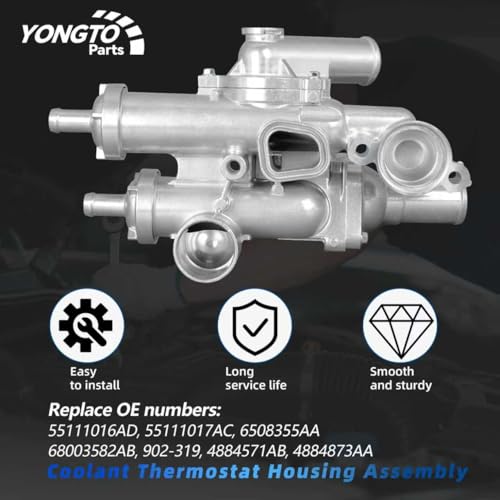Yongtoparts 902-319 Aluminium Engine Coolant Thermostat Housing Assembly Compatible with Chrysler 200, Sebring, Dodge Journey Avenger Caliber, Jeep Compass Patriot 2.4L Replace OE 68003582AB 4884873AA