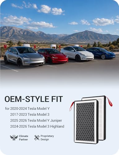 BASENOR 2026 Tesla Model Y/3 HEPA Air Filter, [OEM Filter Replacement & Proprietary Design] Cabin Air Filter with Activated Carbon for 2017-2026 Model 3 2020-2026 Model Y