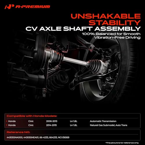 A-Premium Front Right Passenger Side CV Axle Shaft Assembly Compatible with Honda Civic 2006-2013, Civic CNG 2014-2015, L4 1.8L & 5-Speed Automatic Transmission Only, Not For Manual or Auto CVT