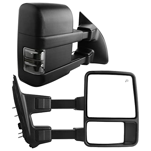 YITAMOTOR Towing Mirrors Compatible with 2008-2016 Ford F250 F350 F450 F550 Super Duty, Power Adjustable Heated Turn Signal Manual Telescoping Folding Pair Set
