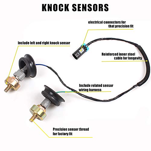 muge racing Knock Sensors with Wiring Harness Kit, LS Knock Sensor Kit Compatible with Chevy Silverado Tahoe Suburban Avalanche, GMC Sierra Yukon, Cadillac, 5.3 Knock Sensor Replace# 12589867 12601822