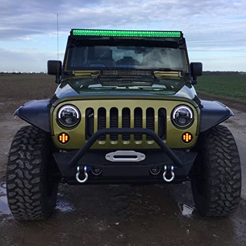 Aexploer for JK Front Turn Signal LED Lights Running Lamps Compatible with Wrangler JK JKU 2007-2018,White Vertical LED Bar as Daytime Running Lights,Amber Yellow LED as Turn Signal(Smoked Lens)