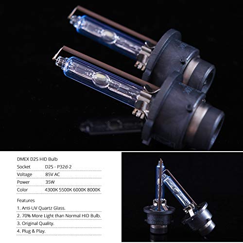DMEX D2S HID Headlight Bulbs Xenon 35W Replacement 85122 66240 66040 66240CBI - Pack of 2, 8000K White Blue (Not fit Halogen Headlamp)