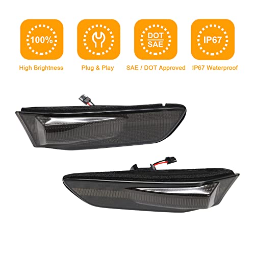 Aexploer Side Marker Lights LED Compatible with G35 2D Coupe 2003-2007 / for Skyline V35 Coupe 2002-2007,Front Fender Bumper Side Markers Lamps(White Lights Smoked Len)
