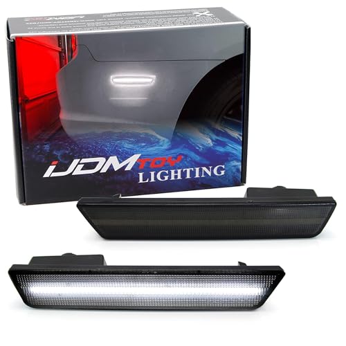 iJDMTOY Smoked Lens White Full LED Rear Side Marker Light Kit Compatible With Dodge 2008-14 Challenger & 2011-14 Charger, Powered by 36 LED Diodes, Replace OEM Amber Lens Sidemarker Lamps