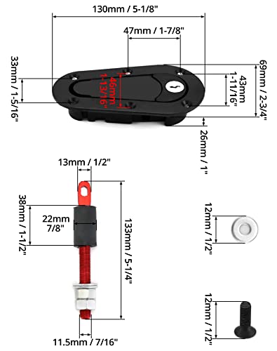 QWORK Flush Hood Latch and Pin Kit, Universal Racing Car Hood Pin Engine Bonnet Latch Lock Kit Quick-Release Lock Hood Pin Latch Set, Durable to Use