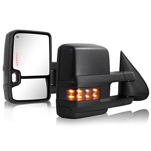 HF autoparts Towing Mirrors Compatible with 2003-2007 Chevy Silverado, GMC Sierra Tow Mirrors, Pair Power Heated with Turn Signal Light Backup Lamp Extendable Pair Set