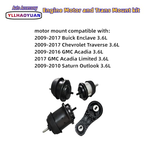 Yllhaoyuan Engine Motor Mount Kit for 2009-2017 Enclave, Traverse, Acadia, Outlook 3.6L – Set of 4 Mounts – Replaces A5548HY, A5549HY, A5458HY, A5444 – Reduces Vibration & Noise