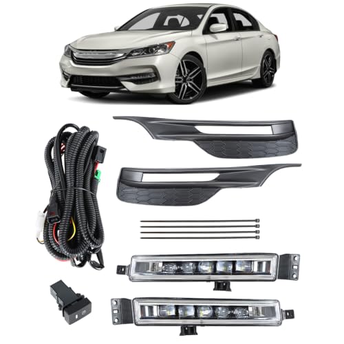 Nurniacl 1 Pair Fog Lights Assembly with Bezel Wiring Harness & Switch Left and Right Side Replacement for Accord Sedan 2DR 4DR 2016 2017