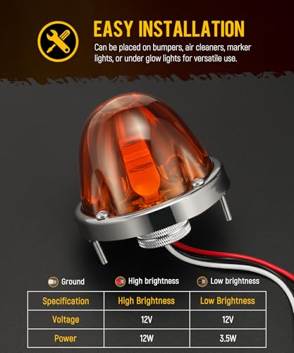 Partsam 2Pcs Amber Glass Lens Watermelon Lights [Patented] LED Side Marker Turn Signal Lights with Stainless Steel Bezel Replacement for Kenworth Peterbilt Freightliner