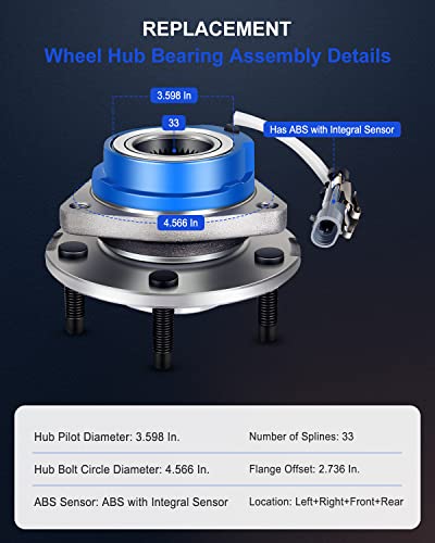 ECCPP 513121 Wheel Bearing Hub Front Wheel Hub and Bearing Assembly Front/Rear 5 Lugs with ABS for Buick for Cadillac for Chevy for Pontiac for Oldsmobile