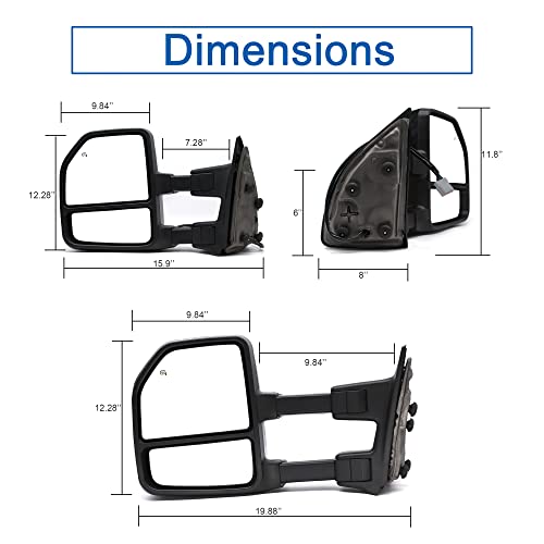 JZSUPER Towing Mirrors fit for 1999 2000 2001 2002 2003 2004 2005 2006 2007 Ford F250 F350 F450 F-550 Super Duty Power Heated Turn Signal Auxiliary Light Black Cap